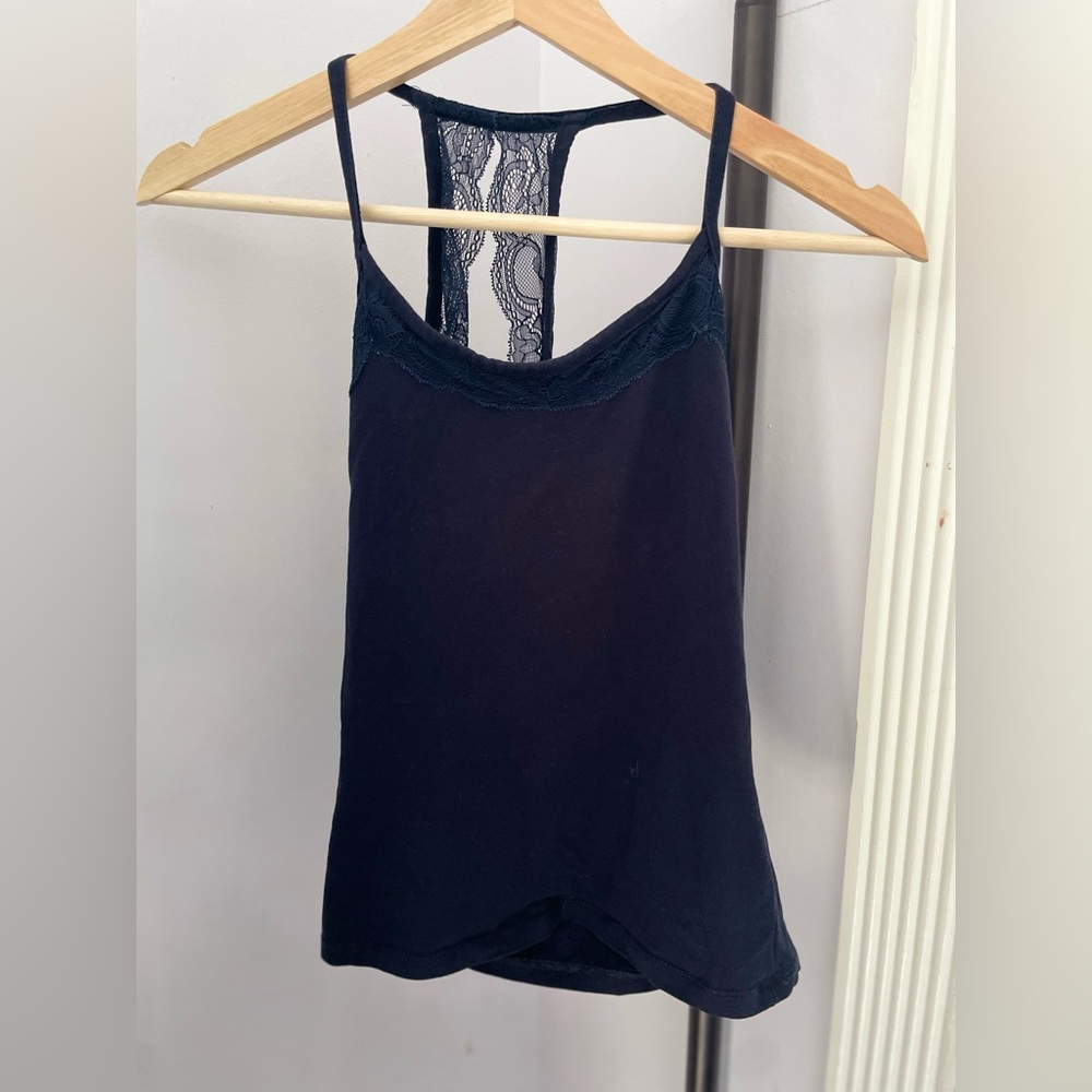 Blue Tank Top Women’s Size XS. Cross Back Lace Dark Blue